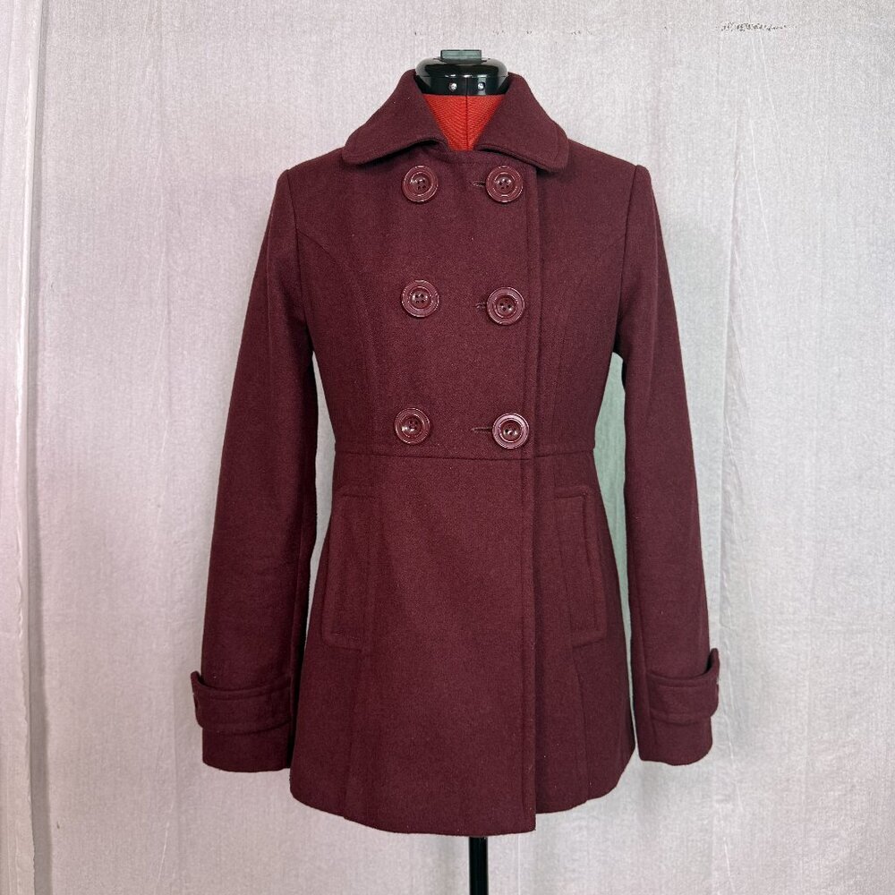 2B Bebe Womens Pea Coat Jacket Size XS Red Burgundy Wool Blend Classic Y2K Item